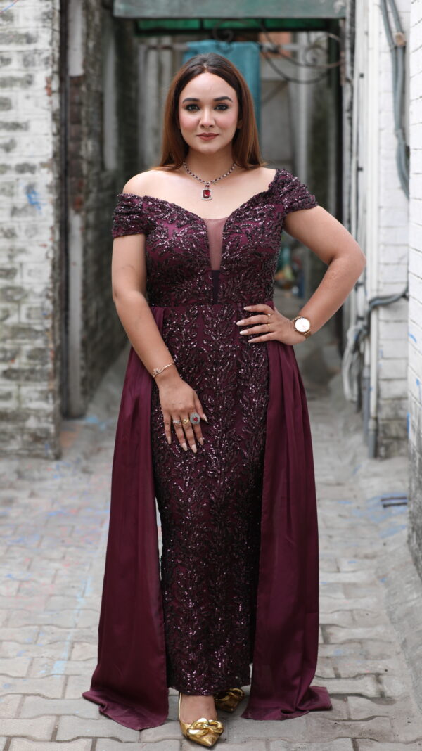 Wine Side Trail Gown - Image 5