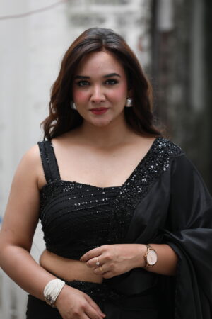 Black Drape Ruffle Saree
