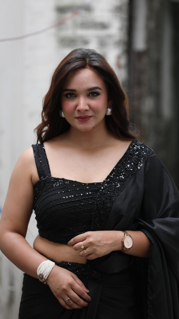 Black Drape Ruffle Saree