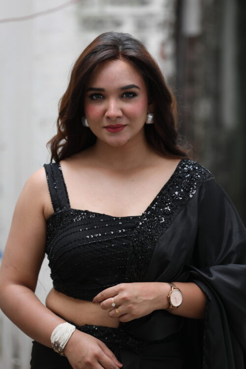 Black Drape Ruffle Saree