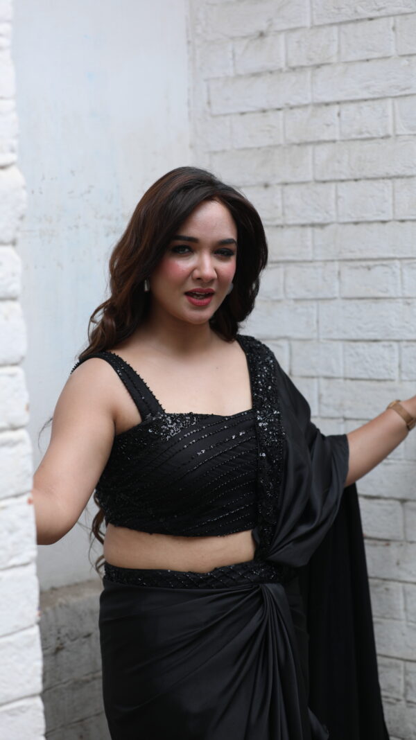 Black Drape Ruffle Saree - Image 6