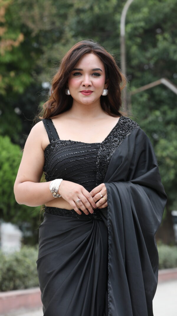Black Drape Ruffle Saree - Image 8