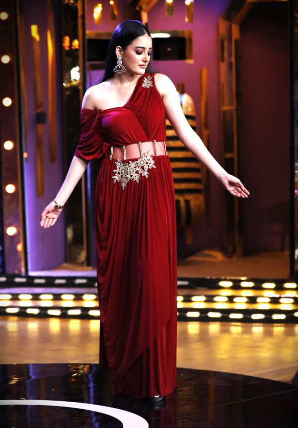 Dark Red Drape Gown - Image 2