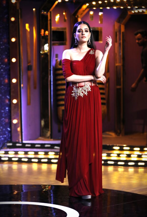 Dark Red Drape Gown - Image 3