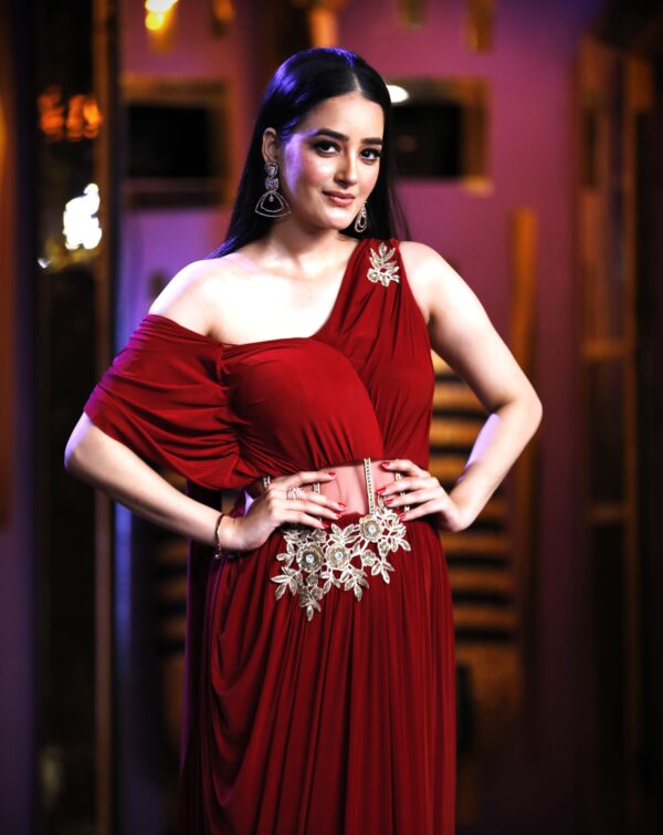 Dark Red Drape Gown - Image 4