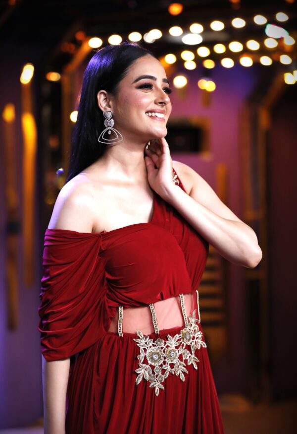 Dark Red Drape Gown - Image 7