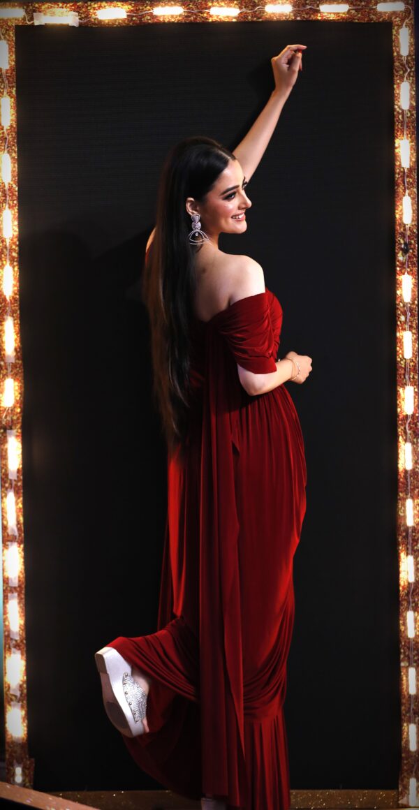 Dark Red Drape Gown - Image 9
